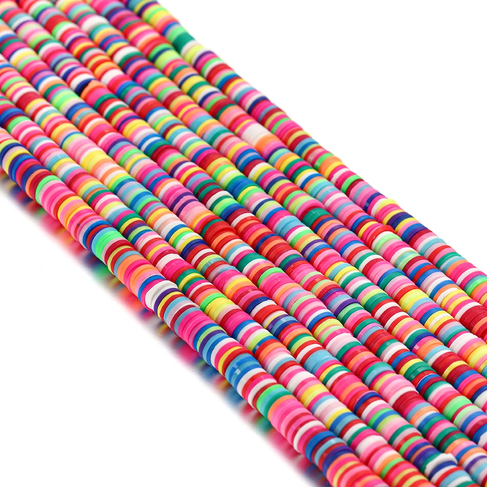 15Inch 4-8 mm Flat Round Clay Beads Polymer Mixed Colors Spacer Loose Beads For Bracelet DIY Jewelry Making Supplies Components