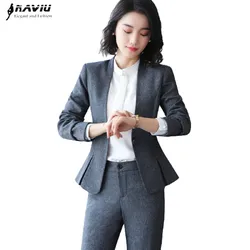 Naviu Fashion Women Pants Suit New Professional Formal Long Sleeve Slim Blazer and Trousers Office Ladies Work Wear