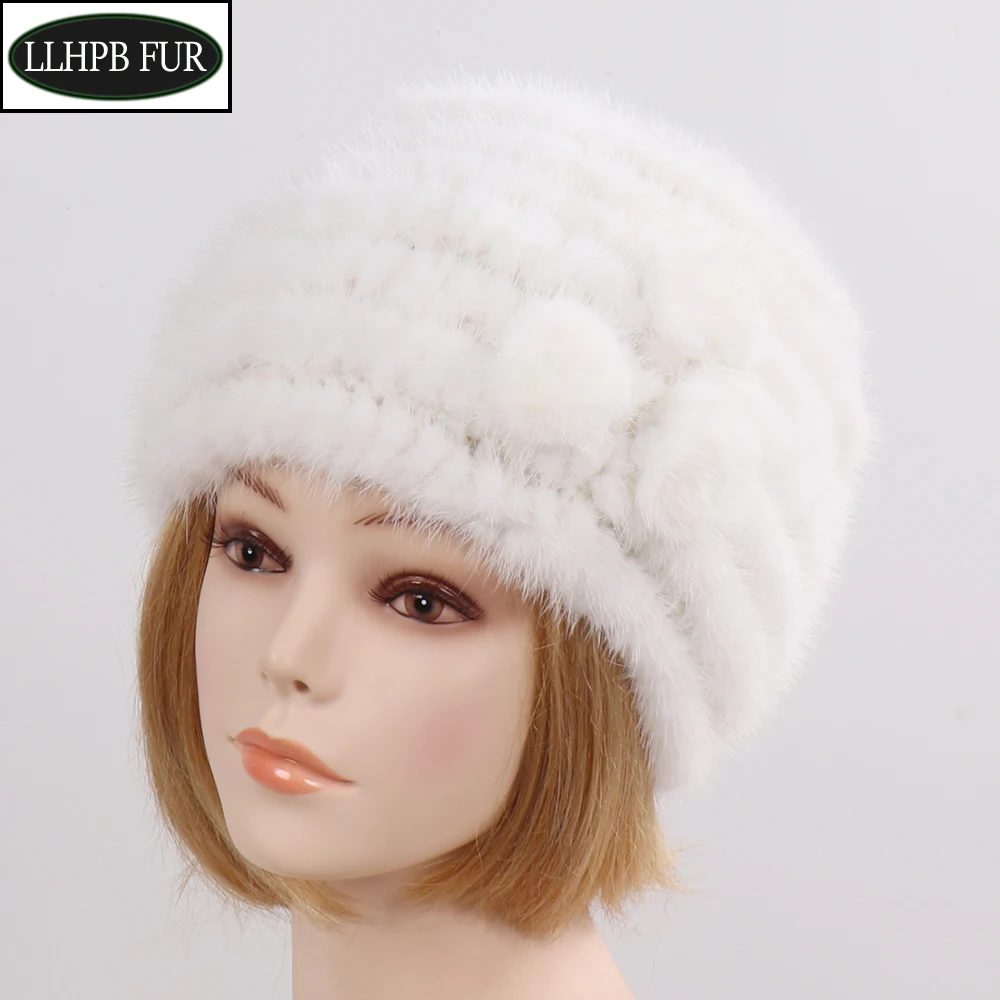 

New Style Knitted Ladies Flawers Real Mink Fur Caps Women Winter Warm Genuine Mink Fur Cap Luxury Girl 100% Natural Mink Fur Hat