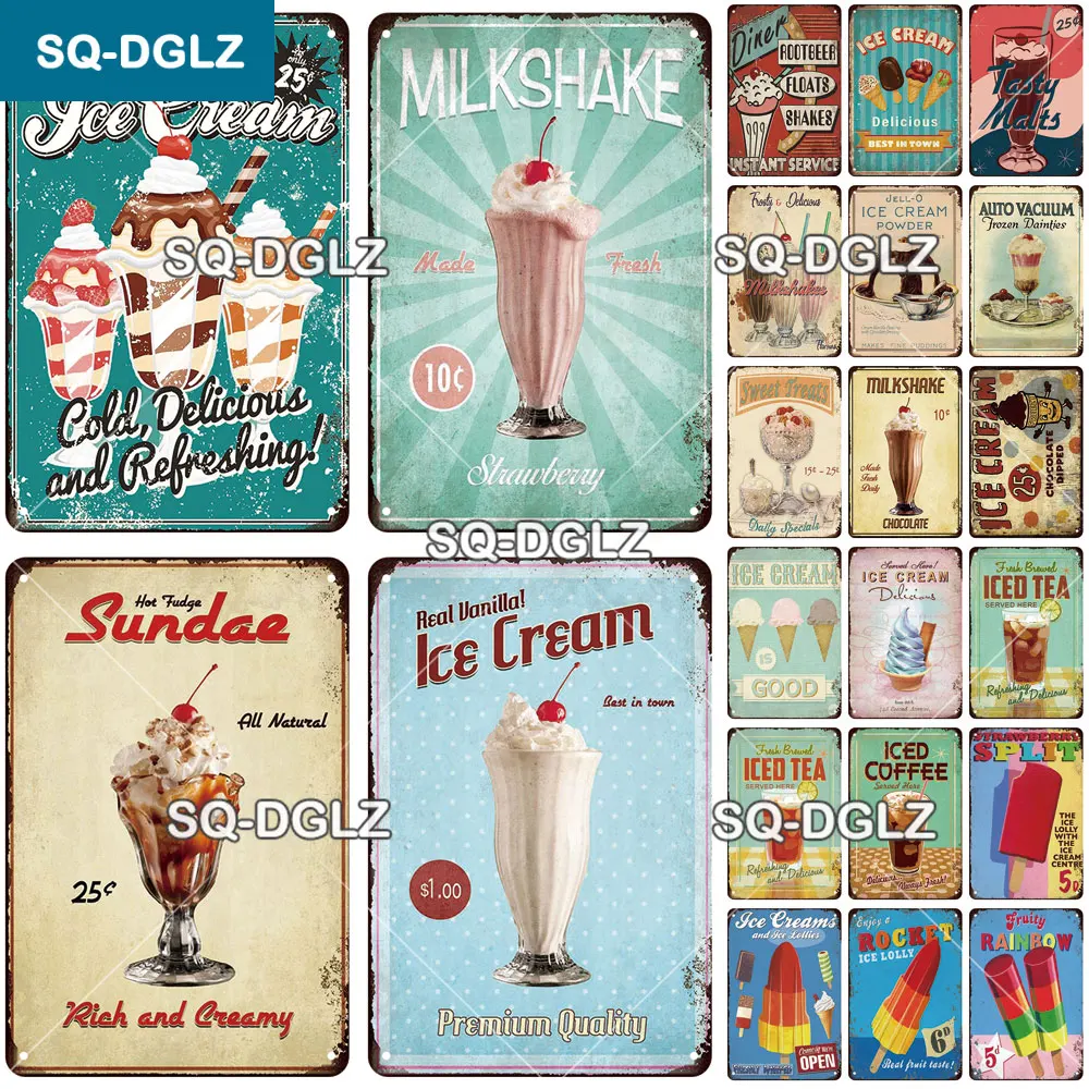 [SQ-DGLZ] Milkshake Metal Sign Vintage Plaque Tin Sign Wall Decoration Home Decor Bar Sign Home Decor Ice Cream Poster