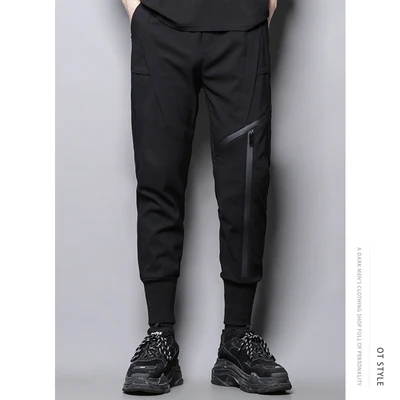 

Dark personality design zipper adorning asymmetrical patchwork casual pants 9-cent chaps chaps men's hairdresser chaps