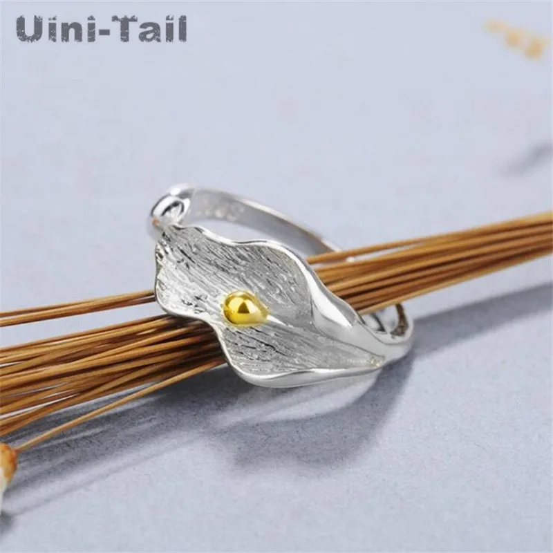 Uini-Tail Hot New 925 Tibetan silver Orchid Lotus Open Ring Simple Fashion Trend Literary Personality Golden Flower Jewelry