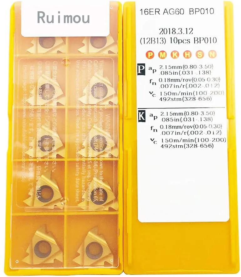 10PCS 16ER AG60 Insert Lathe Threading Tool Indexable Carbide Lathe Tool for Threading Turning Holder