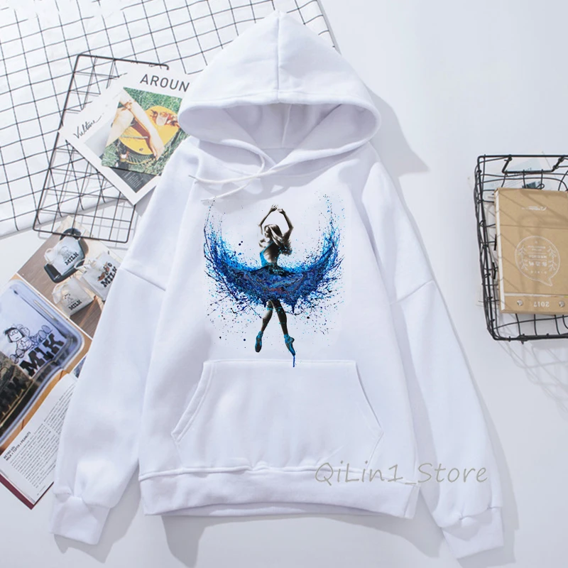 

Sudadera mujer Ballet dancer blue wave art print hoodies women cute hoodie autumn winter clothes hooded sweatshirts free shiping