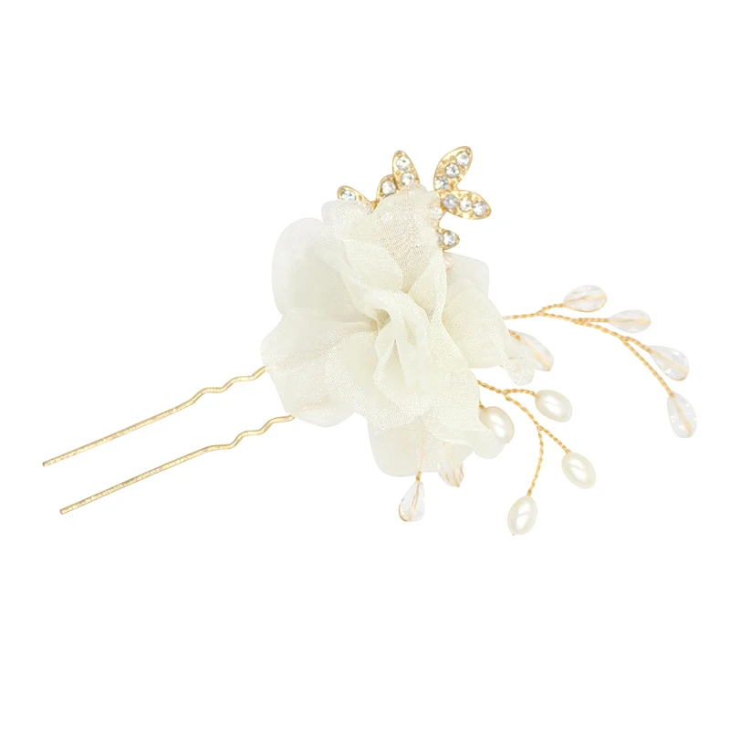 O394 chiffon flores nupcial headpiece artesanal vintage feminino hairpiece noiva acessórios de cabelo pérola frisado casamento hairpins