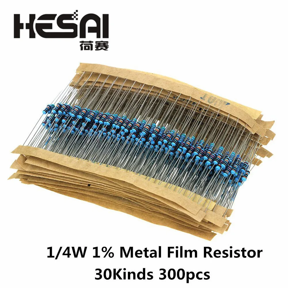 Imagem -02 - Conjunto 30 Tipos 4w Resistência Filme de Metal Resistor Pacote Sortido Kit 1k 10k 100k 220ohm 1m Resistores 300 Peças Set 600 Peças