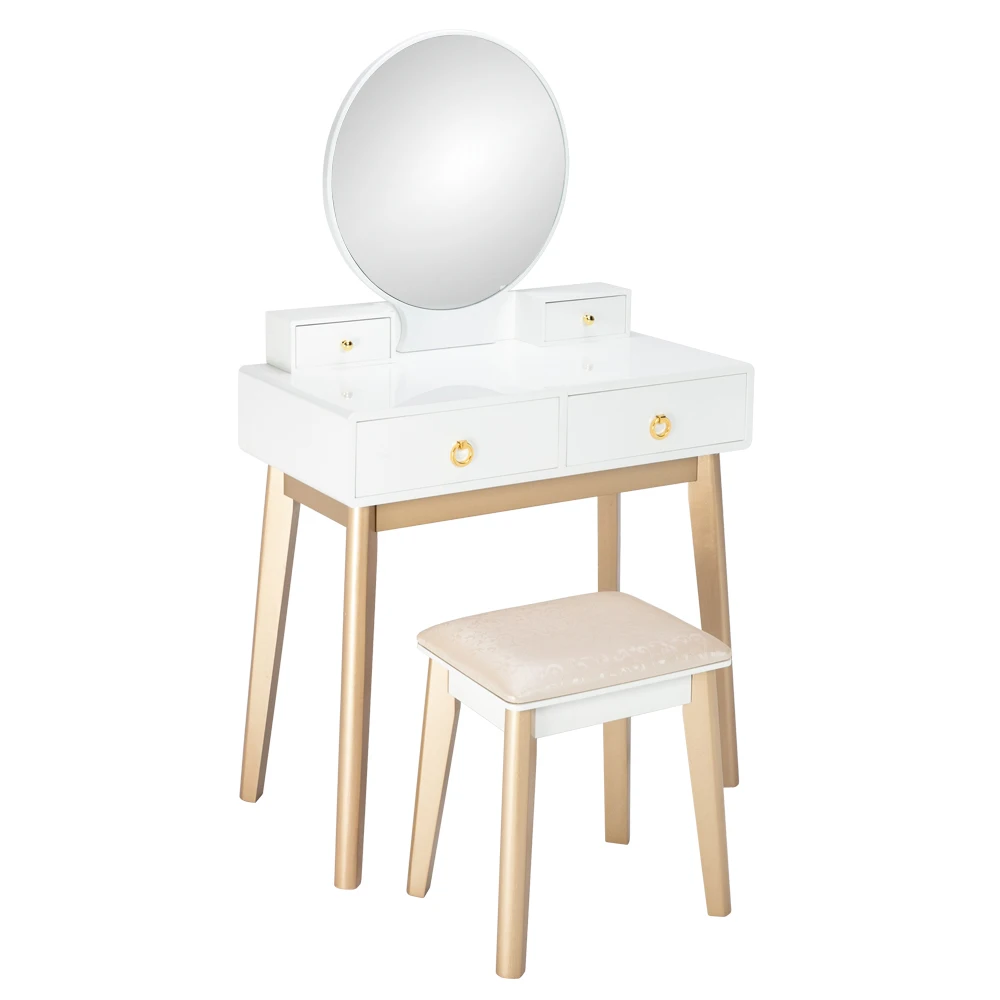 (135 x 80 x 40)cm Bedroom Light Luxury Real Wood Dressing Table with  Dressing Stool Simple Makeup Table Without Lamp