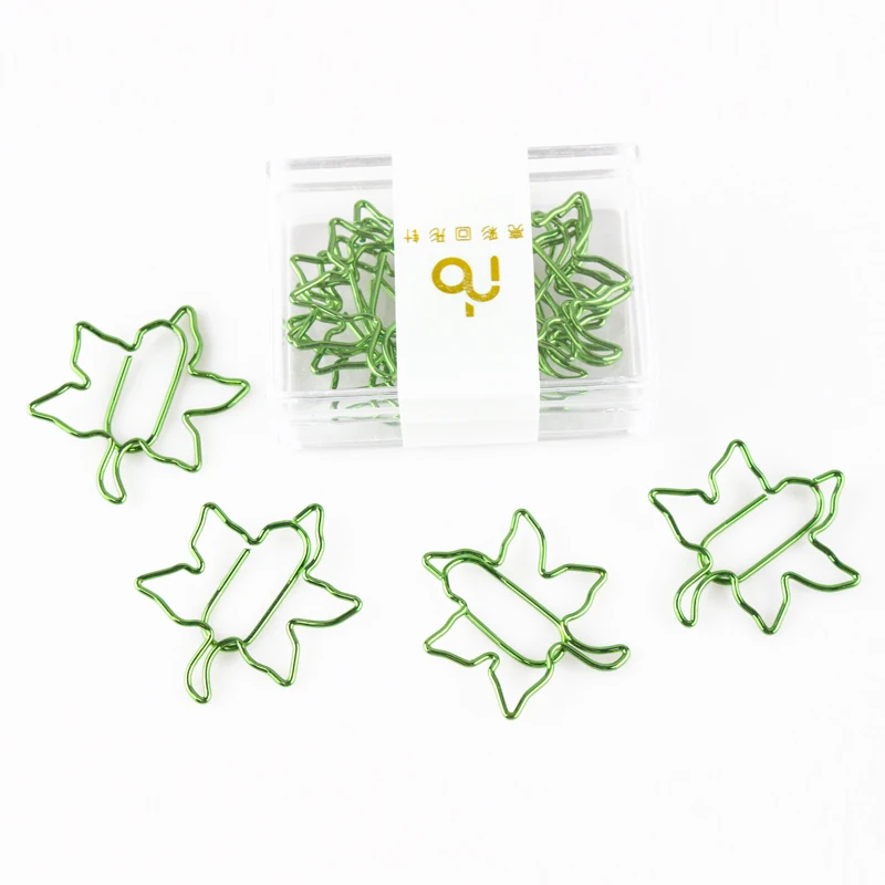 Green Maple Leaf Paper Clip Color Stationery Special-shaped Plant Pin Paper Clip Paper Clips Decorative Metal Clip Paper Clamp