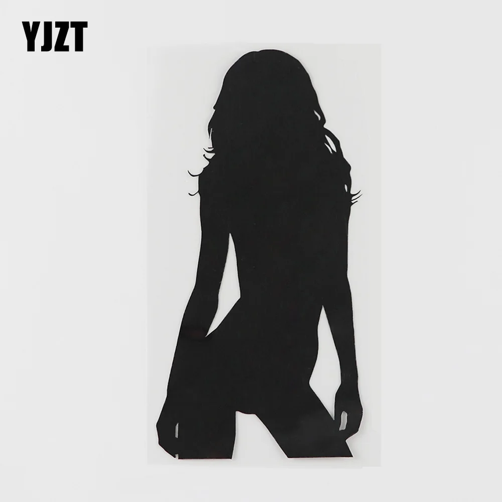 YJZT 8.3CMX16.8CM  Naked Girl Teen Long Hair Sexy Decor Vinyl Car Sticker Black/Silver 8A-0476