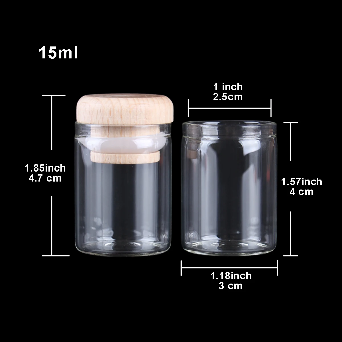 5pcs 15ml 30*40mm Glass Bottles Glass Jars with solid wood Lids Spice Jars Glass Vials Glass vessels Drifting Bottles DIY Craft