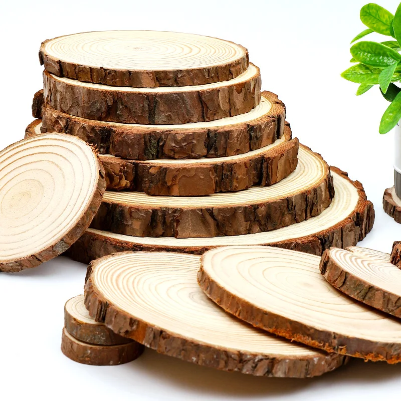 2-16cm Thickness 0.5-1.5 cm Natural Pine Round Wood Slices  With Tree Bark Log Discs DIY Crafts Christmas Party Painting