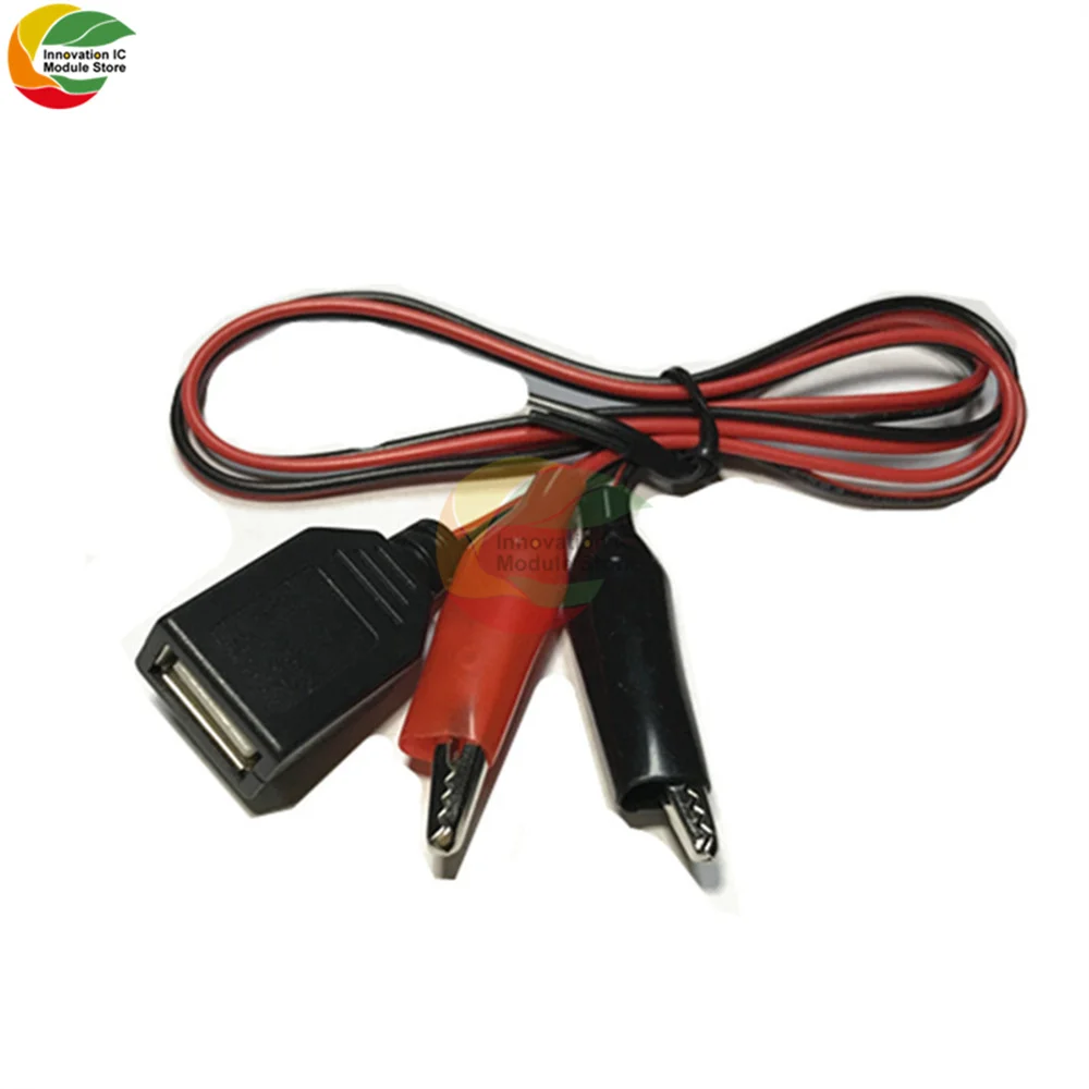 USB to Red and Black Clip Power Supply Test Line DIY Small Crocodile Test Clip to USB Adapter (female) Power Cord Length 58CM