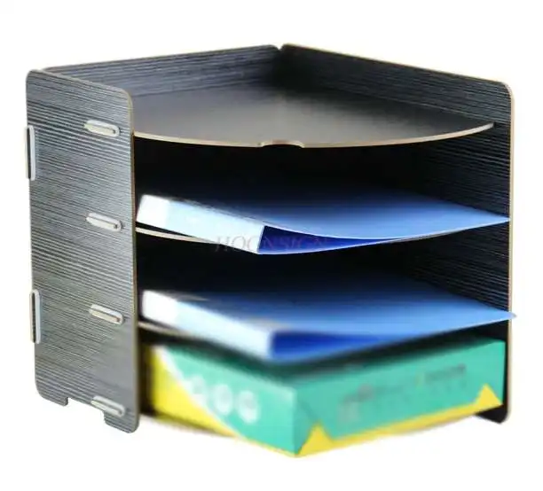 

Wooden desktop book storage office document column frame frame A4 paper 4-layer multi-layer information rack