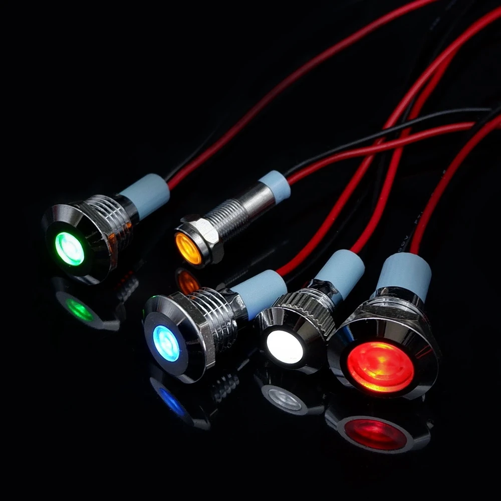 1 pz metallo LED indicatore di avvertimento luce di segnalazione lampada pilota filo 6 8 10 12 16 19 22 mm 5V 12V 110V 220V rosso blu verde giallo