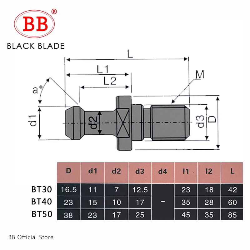 BB Pull Stud BT30 BT40 BT50 CNC portaherramientas de fresado, perilla de retención, DIN69872, MAZAK JT SK, BT40-W larga de refrigeración interna