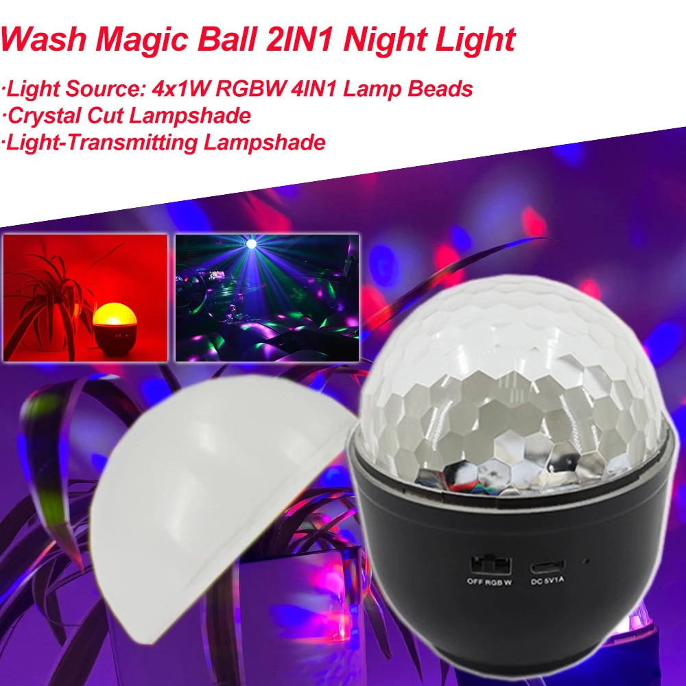 Lampu Malam Mini LED Bola Ajaib 2 Dalam 1 Lampu Malam RGBW 4 Dalam 1 Warna Lampu DJ Lampu Malam Anak-anak Bulan Sentuh untuk Pesta