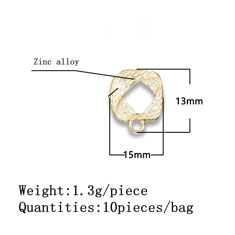 New 15mm 10 Pieces High Quality Zinc Alloy Hollow Out  Square Earring Base Connectors for DIY Earring Jewelry Accessories Making