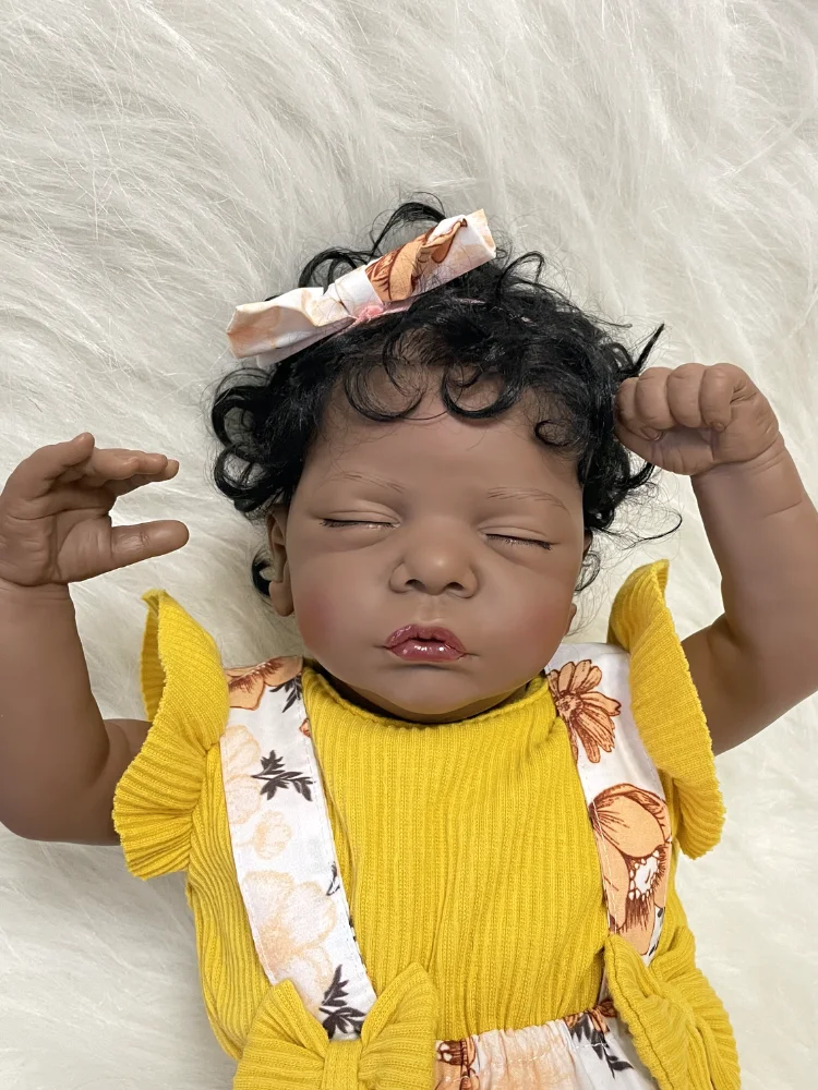 

48CM Already Finished African American Reborn Baby Doll Dark Skin Girl Lovely Toy Figure Collectible Art Doll Gift For Kids