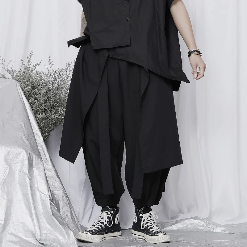 

Men's Wide-Leg Pants New Double-Layer Design Fashion Brand Casual Japanese Hip Hop Street Oversized Nine - Quarter Pants