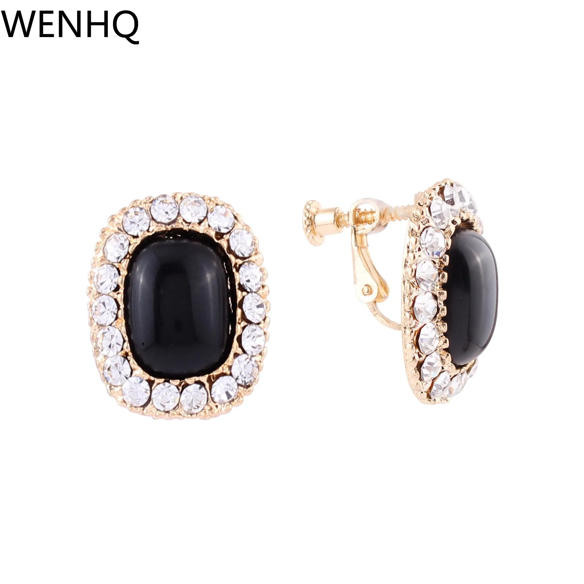 WENHQ 3 Colors Choose Screw Clip on Earrings Without Pierced for Women Rhinestone Acrylic Geometric Cuff Earrings Ear Clip New