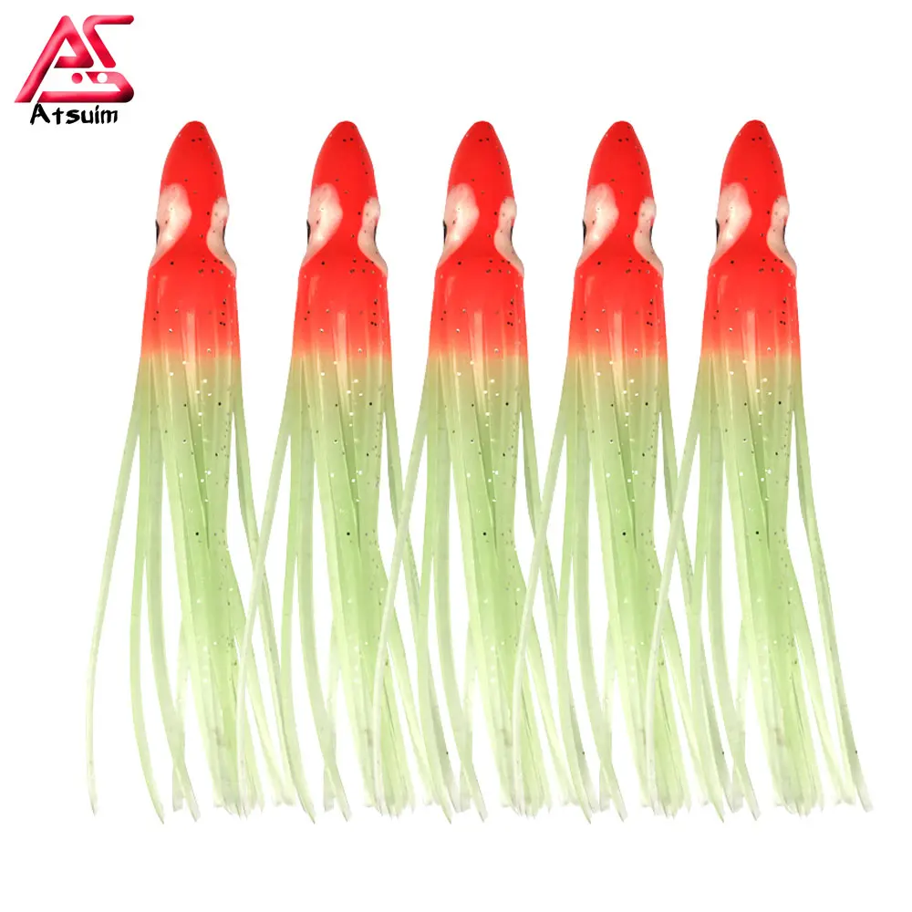 AS 10pcs 10cm12cm Octopus Soft Lure Rubber Luminous Squid Hooks Skirts Fishing Lures Sailfish Artificial Baits Mix Colors