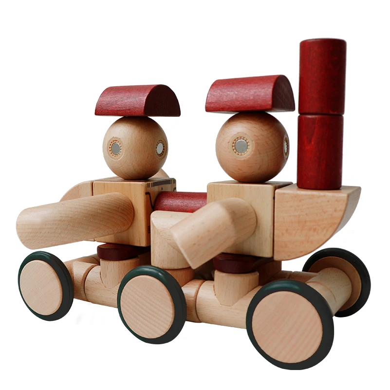 Juego de construcción de madera con imanes para niños, bloques de construcción magnéticos, juguetes Montessori para niñas, niños y bebés