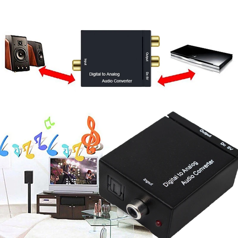 DAC Digital Decoder to Analog Audio Converter Box for TV Adapter Jack 2*RCA Amplifier