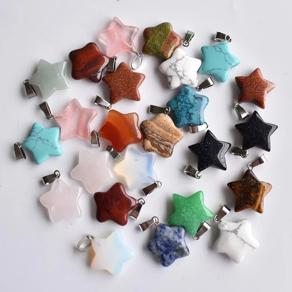 

2020 Hot selling fashion Assorted natural stone mixed star charms pendants for DIY jewelry making 24pcs/lot Wholesale free