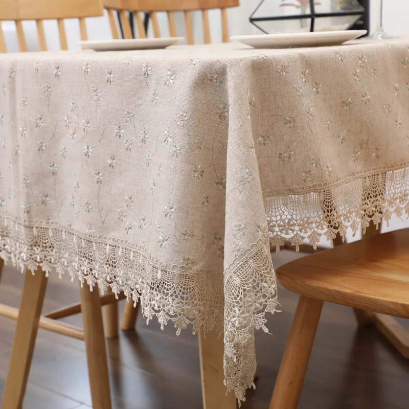 Prostokątny koronkowy obrus haftowany kwiatowy obrus na stół bawełniany nappe de Table tapete mantel mesas Wedding Decor