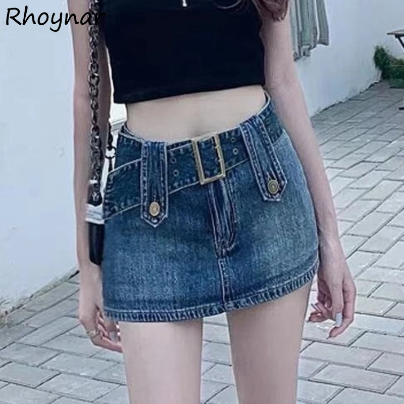 

Skirts Women High Waist Streetwear Summer Students Fashion Ulzzang Solid Sexy Denim All-match Vintage Party Button Clothing Soft