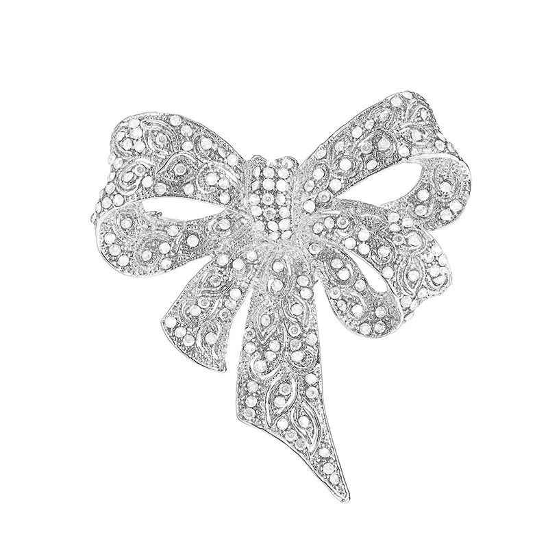 Black Color Rhinestone Bow Brooches for Women Large Bowknot Brooch Pin Vintage Fashion Jewelry Winter Accessories