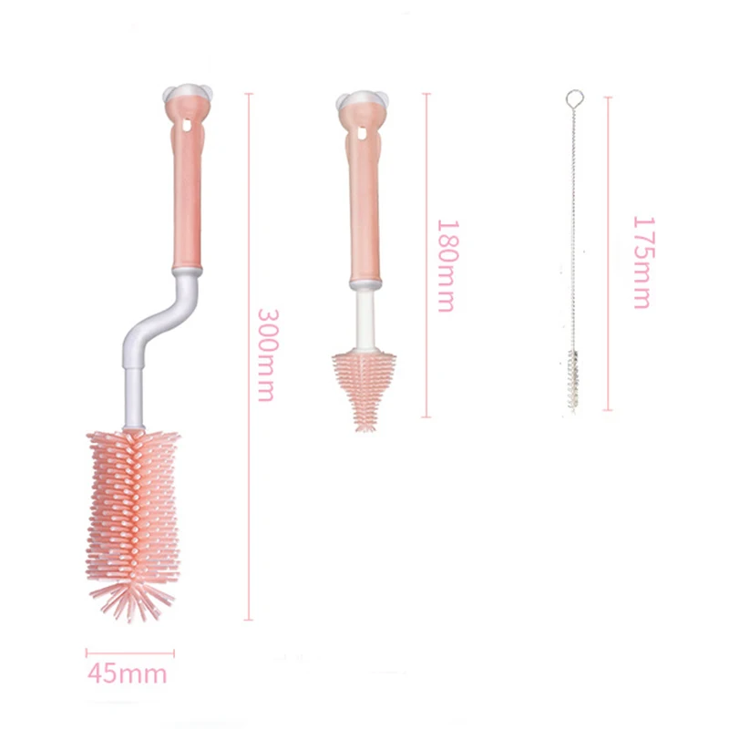 Ensemble de 3 brosses de nettoyage de biberons en Silicone, Rotation de 360 degrés, pour enfants, sucettes, tétines, tête souple à main