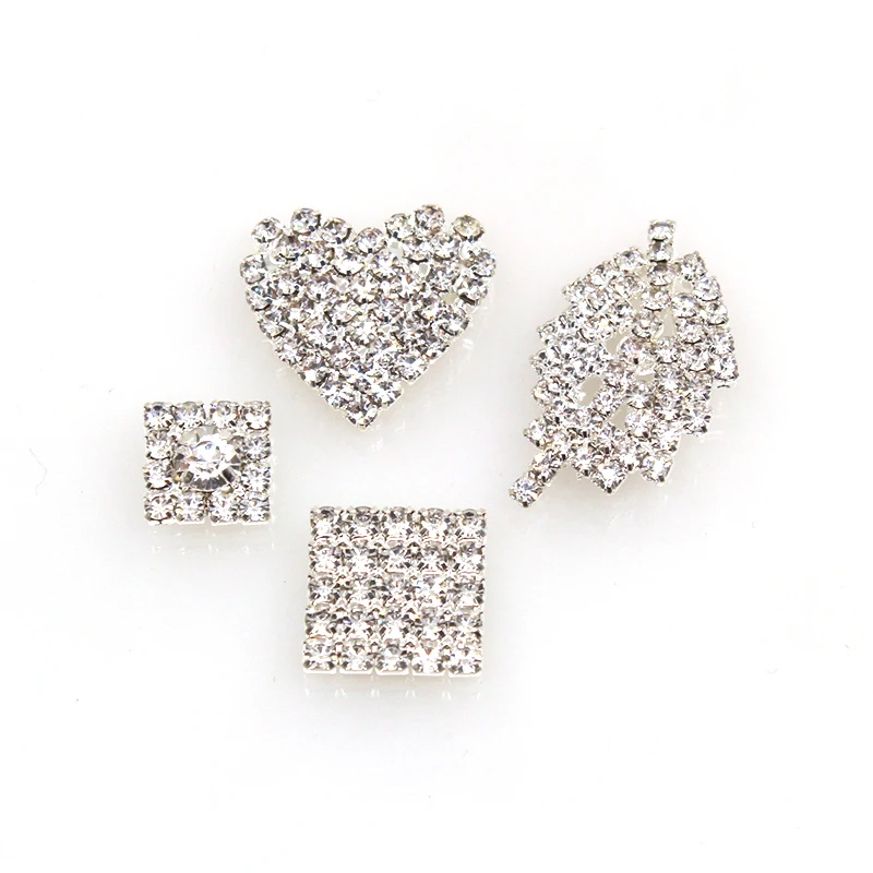 10pcs/lot 10 Style Rhinestone Buckles for Ribbon Craft Sewing Metal Brass Diamond Crystal Button for Wedding Decorative