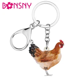 Bonsny Acrylic Hen Chicken Keychains Keyring Printing Farm Animal Key Chain Jewelry For Women Girls Trendy Bag Car Decoration