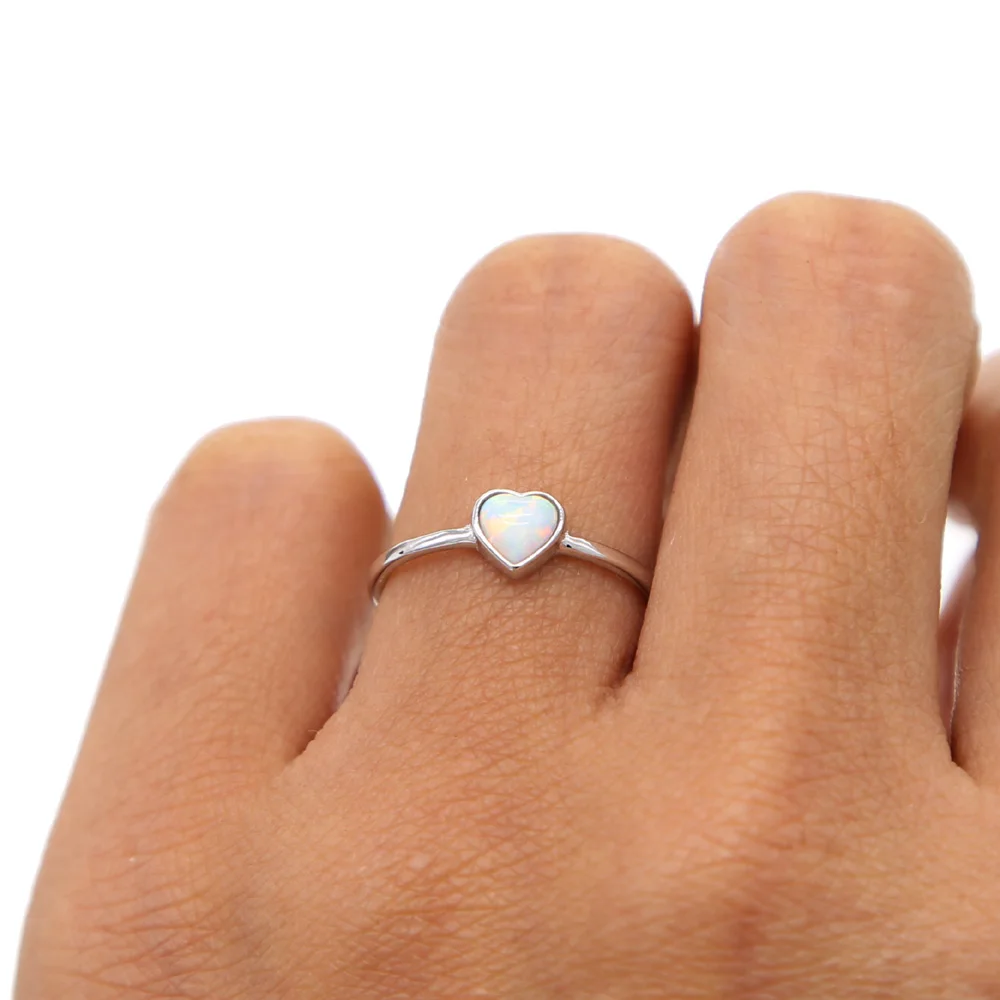 100% 925 sterling silver single stone heart opal stone paved finger rings delicte dainty girl women valentines gift jewelry