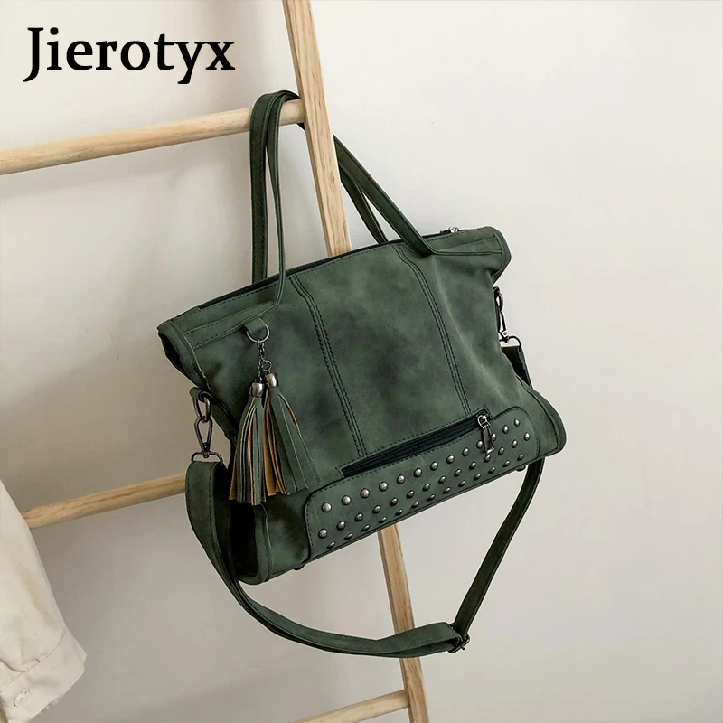 JIEROTYX New Fashion Leather Women Bags Simple Shoulder Bag 2020 Handbags Luxury Female Casual Big Tote Vintage Shoulder Bags