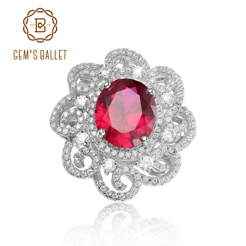 

GEM'S BALLET Vintage Cocktail Rings for Women Bijoux 925 Sterling Silver Lab Created Ruby Statement Gemstone Ring Fine Jewelry