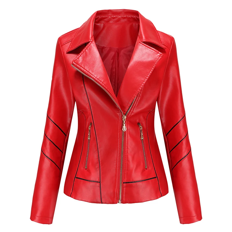 Frühling Herbst Frauen Turndown Kragen Kurz Mantel Schlank PU Leder Jacke Weibliche Motorrad Zipper Turndown Kragen Mode