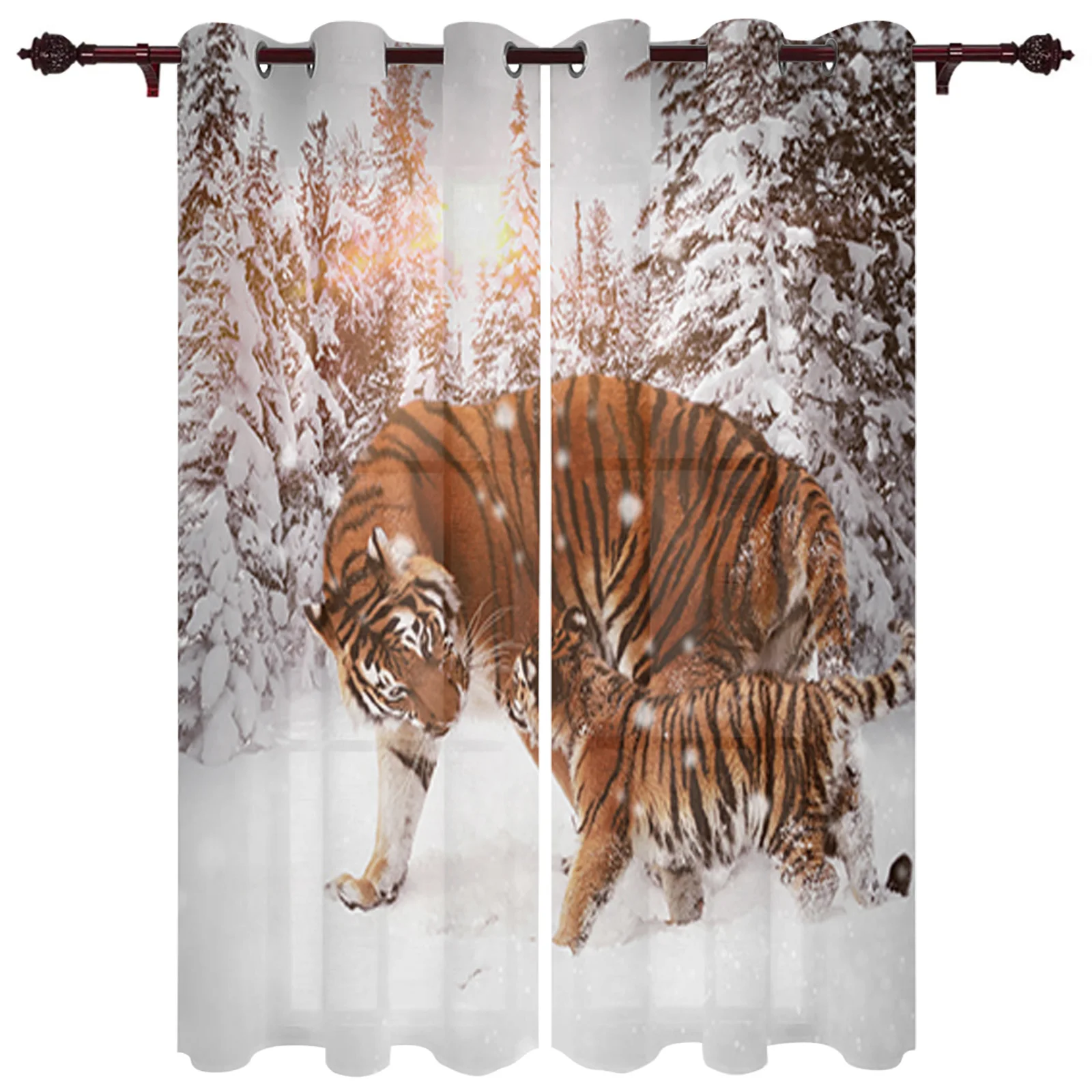 Snow Woods Tiger Large Curtains For Living Room Window Curtain Bedroom Kitchen Balcony Gazebo Curtain Room Divider