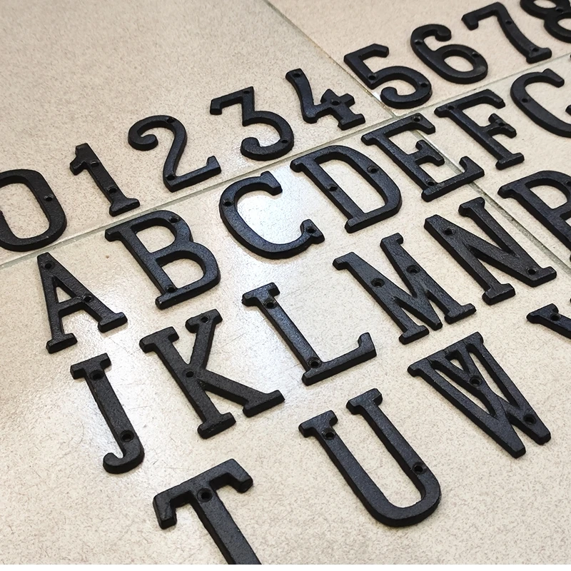 Metal Letters House Numbers Retro 3D Sign Cafe Wall Creative Cast Iron Decoration Doorplate Digital Arabic Furniture Hardware