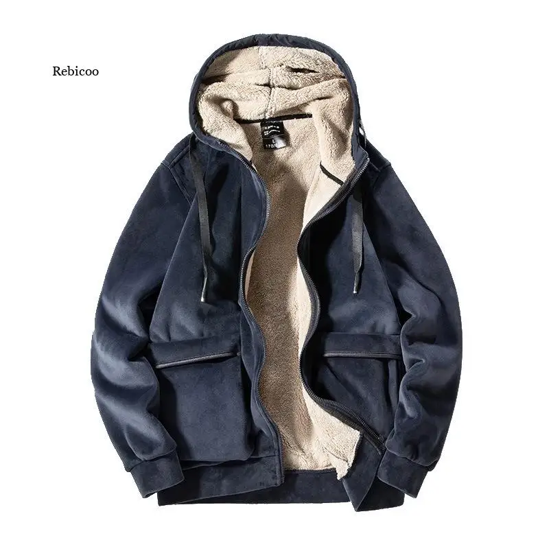 

Winter Oversized Plus Fleece Hooded Jacket Men Thickened Warmth Imitation Lamb Velvet Jacket Men's Sports Jacket 8XL Coat