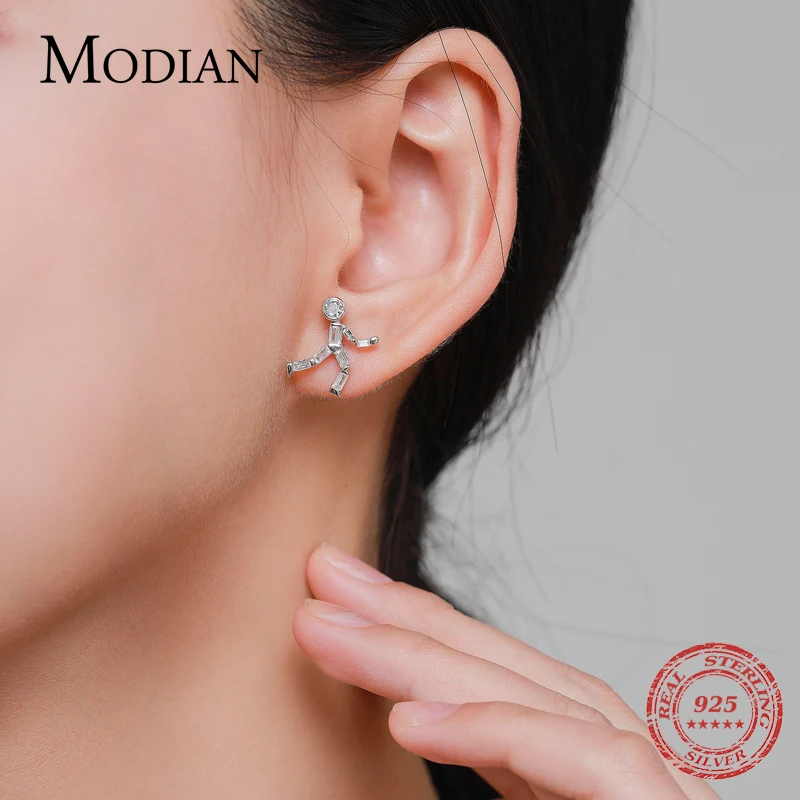 MODIAN New Design Dancing People Ear Studs 925 Sterling Silver Dazzling Party Clear CZ Fashion Stud Earrings For Women Jewelry