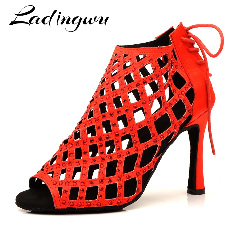 Ladingwu Red Dance Shoes Woman Shoes Dance Latin Red rhinestone Women Ballroom Dance Shoes Latin Heels 10cm Tango Dance Shoe