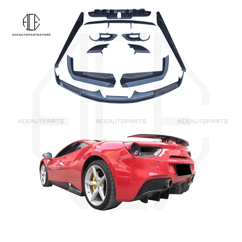 

For Ferrari 488 Carbon Fiber Front Lip Spoiler Side Skirts Bumper Aprons Rear Diffuser Rear Spoiler Trunk Trims Case Body Kit