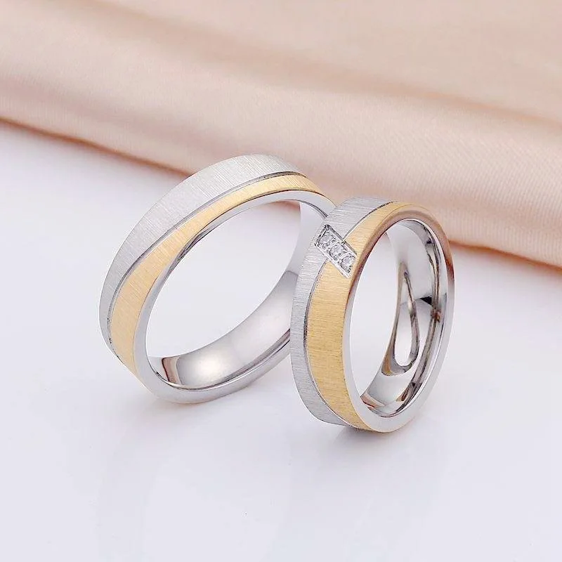 Stainless Steel Lovers Couple Rings for Women Men Wholesale bague Gold Color CZ Wedding Promise Ring Engagement Jewelry 2020