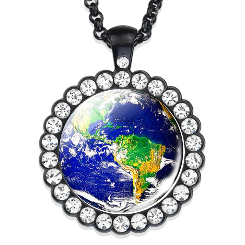 Solar System Necklace Nebula Galaxy Planet Jewelry Moon Mars Earth Sun Mercury Planets Pendant Rhinestone Necklace Mother Gift