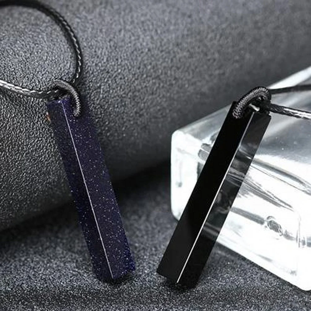 Natural Obsidian Cuboid Pendant Amulet Pendant with Chain Men's Jewelry Women's Jewelry