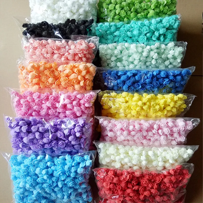 Około 480 sztuk-500 sztuk/3cm Mini pianka PE róża głowa kwiatu sztuczne kwiaty róży Handmade DIY wesele dekoracja domu