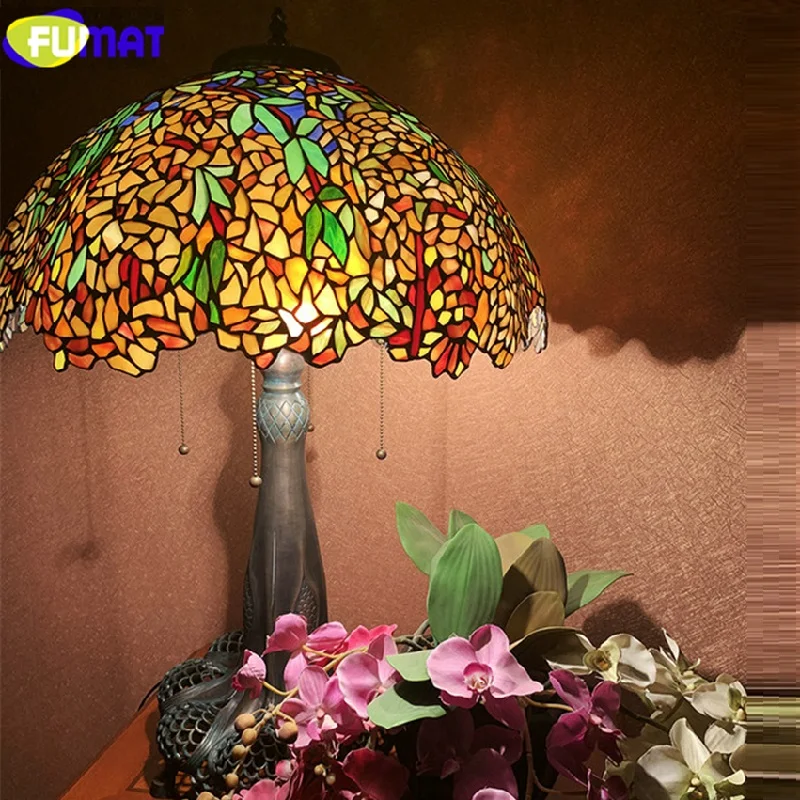 Imagem -02 - Vendas Mesa Tiffany Luz Uva Wisteria Vival Cereja Vitrais Candeeiros de Mesa Cobre Fundido Antigo Oco para Fora 22 Polegada Quadro 11.11