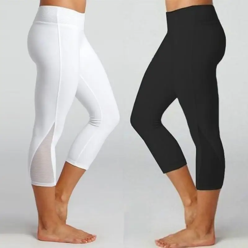 

Summer women's sports pants high waist calf mesh stitching leggings jogging yoga sports eight-quarter pants